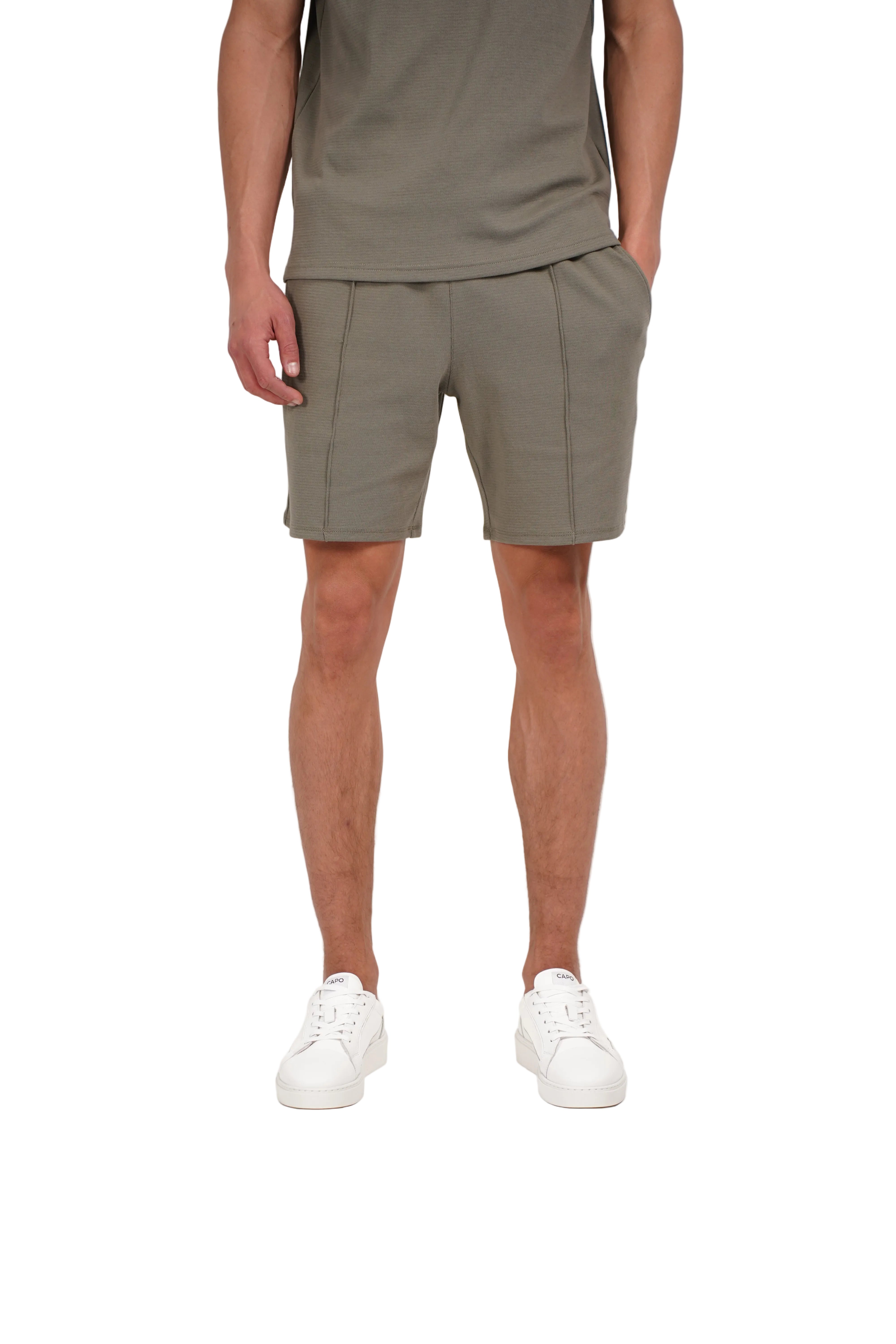 Front view textured Light Olive Shorts